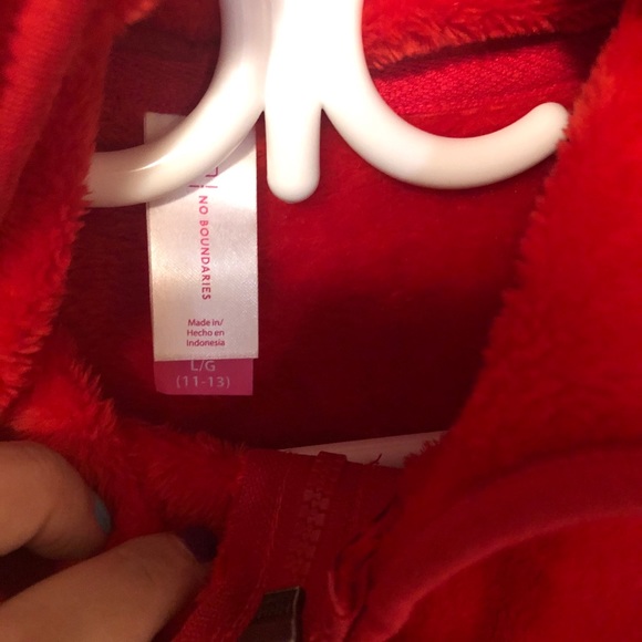 Red super fluffy zip up hoodie - Picture 2 of 2